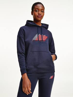 Tommy Hilfiger Sport TH Cool Relaxed Flag Hoodie Dames Blauw | TH843APB