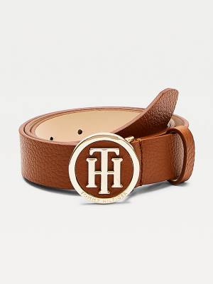 Tommy Hilfiger Statement Round Gesp Leren Riemen Dames Bruin | TH516UDN