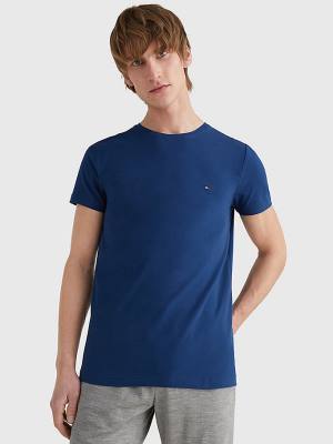 Tommy Hilfiger Stretch Organic Katoenen Slim Fit T-shirts Heren Blauw | TH613MDT