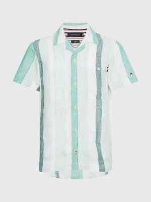 Tommy Hilfiger Stripe Kort Sleeve Linen Overhemd Heren Groen | TH924HVK