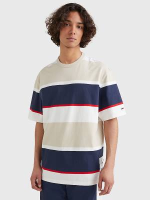 Tommy Hilfiger Stripe Organic Katoenen T-shirts Heren Beige | TH809HYG