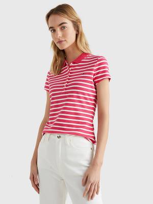 Tommy Hilfiger Stripe Slim Fit Poloshirt Dames Roze | TH497SKM