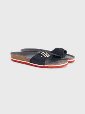 Tommy Hilfiger Suede Cork Platte Sandalen Dames Blauw | TH382PJE