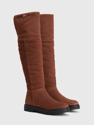 Tommy Hilfiger Suede Warm Gevoerde Schoenplaatjes Knee Laarzen Dames Bruin | TH672MXR