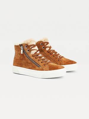 Tommy Hilfiger Suede Warm Gevoerde Vulcanised Mid-Top Sneakers Dames Bruin | TH523CHU