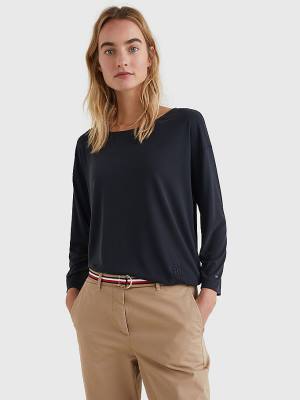 Tommy Hilfiger Sueded Relaxed Boot Neck T-shirts Dames Zwart | TH632ITU