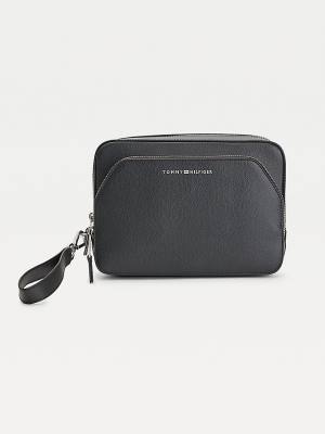 Tommy Hilfiger TH Business Leren Washbag Tassen Heren Zwart | TH038PNG