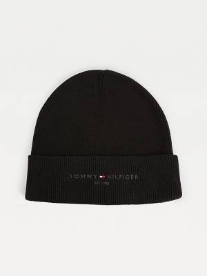 Tommy Hilfiger TH Established Knitted Katoenen Beanie Hoeden Heren Zwart | TH507CPK