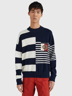 Tommy Hilfiger TH Flex Crest Stripe Jumper Truien Heren Blauw | TH187SCR