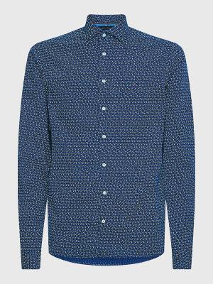 Tommy Hilfiger TH Flex Geometric Print Slim Overhemd Heren Blauw | TH012MJP