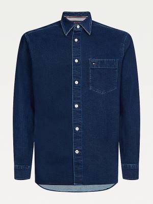 Tommy Hilfiger TH Flex Regular Fit Denim Overshirt Overhemd Heren Denim | TH792VZN