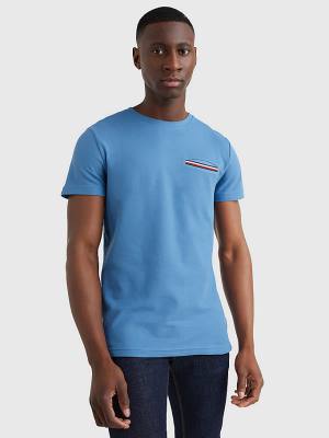 Tommy Hilfiger TH Flex Signature Detailing T-shirts Heren Blauw | TH327PTD