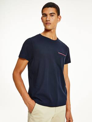 Tommy Hilfiger TH Flex Signature Detailing T-shirts Heren Blauw | TH713YEL