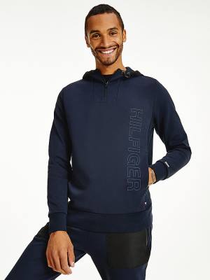 Tommy Hilfiger TH Tech Essential Logo Quarter-Zip Hoodie Heren Blauw | TH439YHB