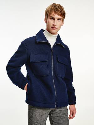 Tommy Hilfiger TH Tech Wool Blend Zip-Thru Shacket Jassen Heren Blauw | TH812JUL