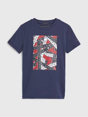 Tommy Hilfiger Tape Logo Organic Katoenen T-shirts Jongens Blauw | TH843MYF