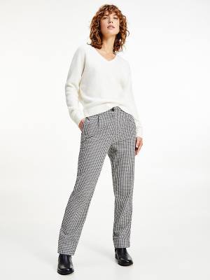 Tommy Hilfiger Tapered Houndstooth Virgin Wool Broek Dames Blauw | TH982PMZ