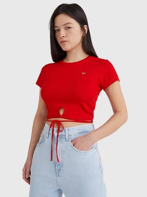 Tommy Hilfiger Tie Detail Cropped T-shirts Dames Rood | TH918NVK