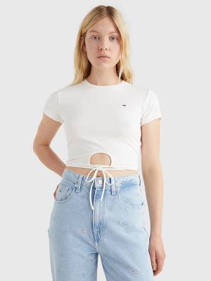 Tommy Hilfiger Tie Detail Cropped T-shirts Dames Wit | TH981YZU