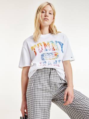 Tommy Hilfiger Tie-Dye Logo Oversized T-shirts Dames Wit | TH294VKL