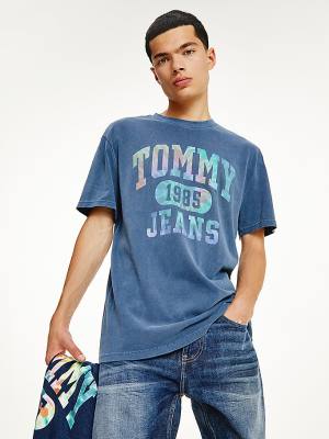 Tommy Hilfiger Tie-Dye Logo T-shirts Heren Blauw | TH658GVT