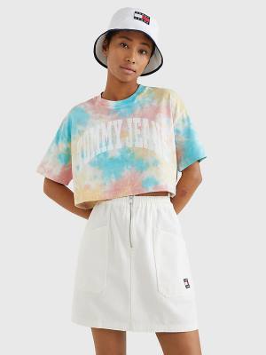 Tommy Hilfiger Tie-Dye Oversized Cropped T-shirts Dames Wit | TH213VSO