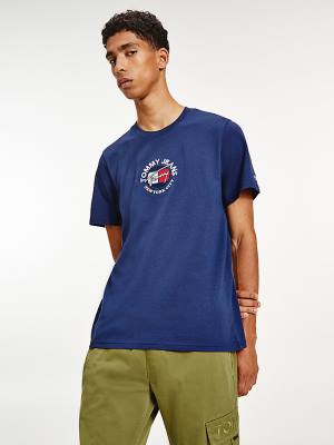 Tommy Hilfiger Timeless Signature Logo T-shirts Heren Blauw | TH518YRT