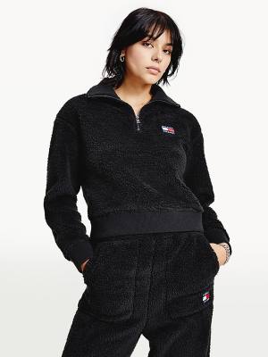 Tommy Hilfiger Tommy Badge Boxy Plush Fleece Sweatshirt Hoodie Dames Zwart | TH037BSY