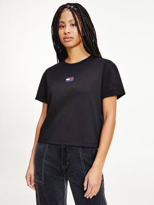 Tommy Hilfiger Tommy Badge Crew Neck T-shirts Dames Zwart | TH589GXP