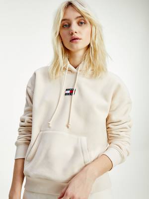 Tommy Hilfiger Tommy Badge Fleece Hoodie Dames Beige | TH513KFQ