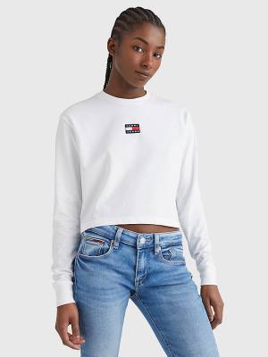 Tommy Hilfiger Tommy Badge Long Sleeve T-shirts Dames Wit | TH739OBW