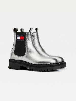 Tommy Hilfiger Tommy Badge Metallic Leren Schoenplaatjes Laarzen Dames Grijs | TH920FYK