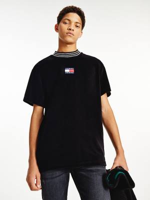 Tommy Hilfiger Tommy Badge Velour Relaxed Fit T-shirts Heren Zwart | TH847BDP