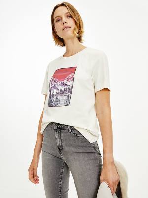 Tommy Hilfiger Tommy Icons Landscape Logo T-shirts Dames Wit | TH147LHF