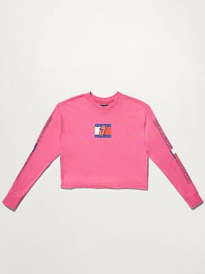 Tommy Hilfiger Tommy Revisited Long Sleeve Rolling Stones Cropped T-shirts Dames Roze | TH579TNG