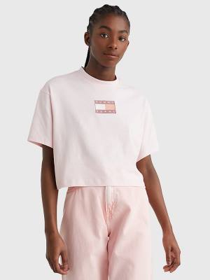 Tommy Hilfiger Tonal Logo Cropped T-shirts Dames Roze | TH326RQX