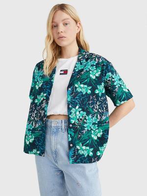 Tommy Hilfiger Tropical Print Oversized Kort Sleeve Overhemd Dames Groen | TH453AHB