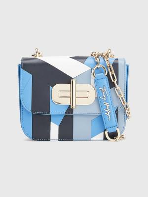 Tommy Hilfiger Turn Lock Small Leren Crossover Tassen Dames Blauw | TH346POX