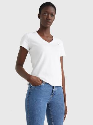 Tommy Hilfiger V-Neck Slim Fit T-shirts Dames Wit | TH945SPE