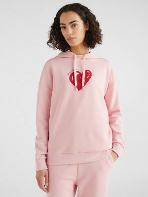 Tommy Hilfiger Valentines Heart Print Relaxed Fit Hoodie Dames Roze | TH154PFM