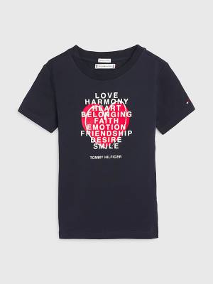 Tommy Hilfiger Valentines Heart Text Print T-shirts Jongens Blauw | TH206DCO