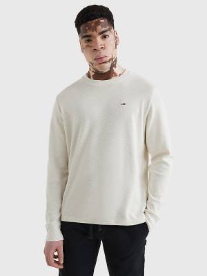 Tommy Hilfiger Waffle Crew Neck Long Sleeve Top T-shirts Heren Wit | TH901HAI