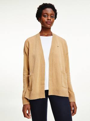 Tommy Hilfiger Wool Open V-Neck Cardigan Truien Dames Bruin | TH329GXZ