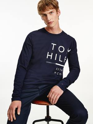 Tommy Hilfiger Wraparound Logo Long Sleeve T-shirts Heren Blauw | TH731QOV