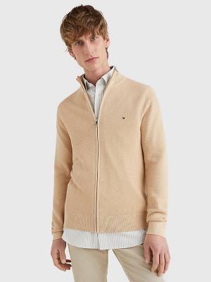 Tommy Hilfiger Zip-Thru High Neck Cardigan Truien Heren Beige | TH952UED