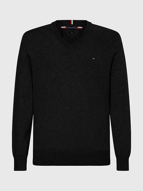 Tommy Hilfiger 1985 Essential TH Flex V-Neck Jumper Truien Heren Zwart | TH538YLO