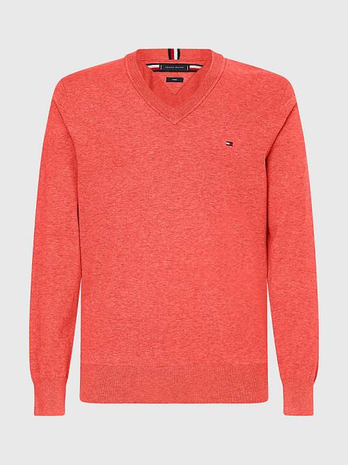 Tommy Hilfiger 1985 Essential TH Flex V-Neck Jumper Truien Heren Rood | TH653XTW