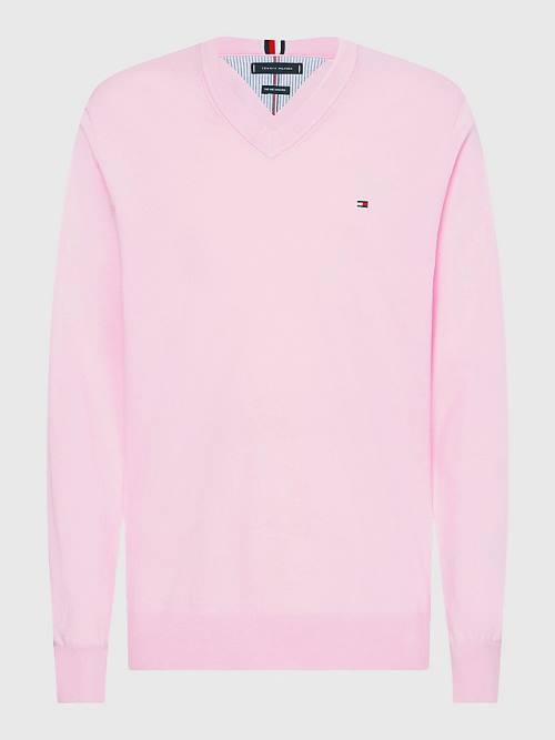 Tommy Hilfiger 1985 Essential TH Flex V-Neck Jumper Truien Heren Roze | TH691VPC