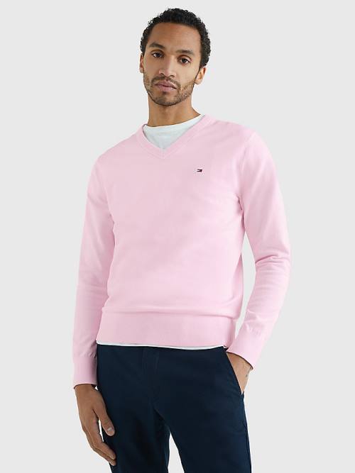 Tommy Hilfiger 1985 Essential TH Flex V-Neck Jumper Truien Heren Roze | TH691VPC