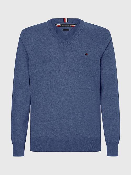 Tommy Hilfiger 1985 Essential TH Flex V-Neck Jumper Truien Heren Blauw | TH751CQV